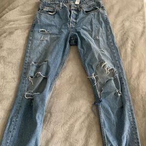Size 27 boyfriend h&m jeans. Medium wash with two big knee holes